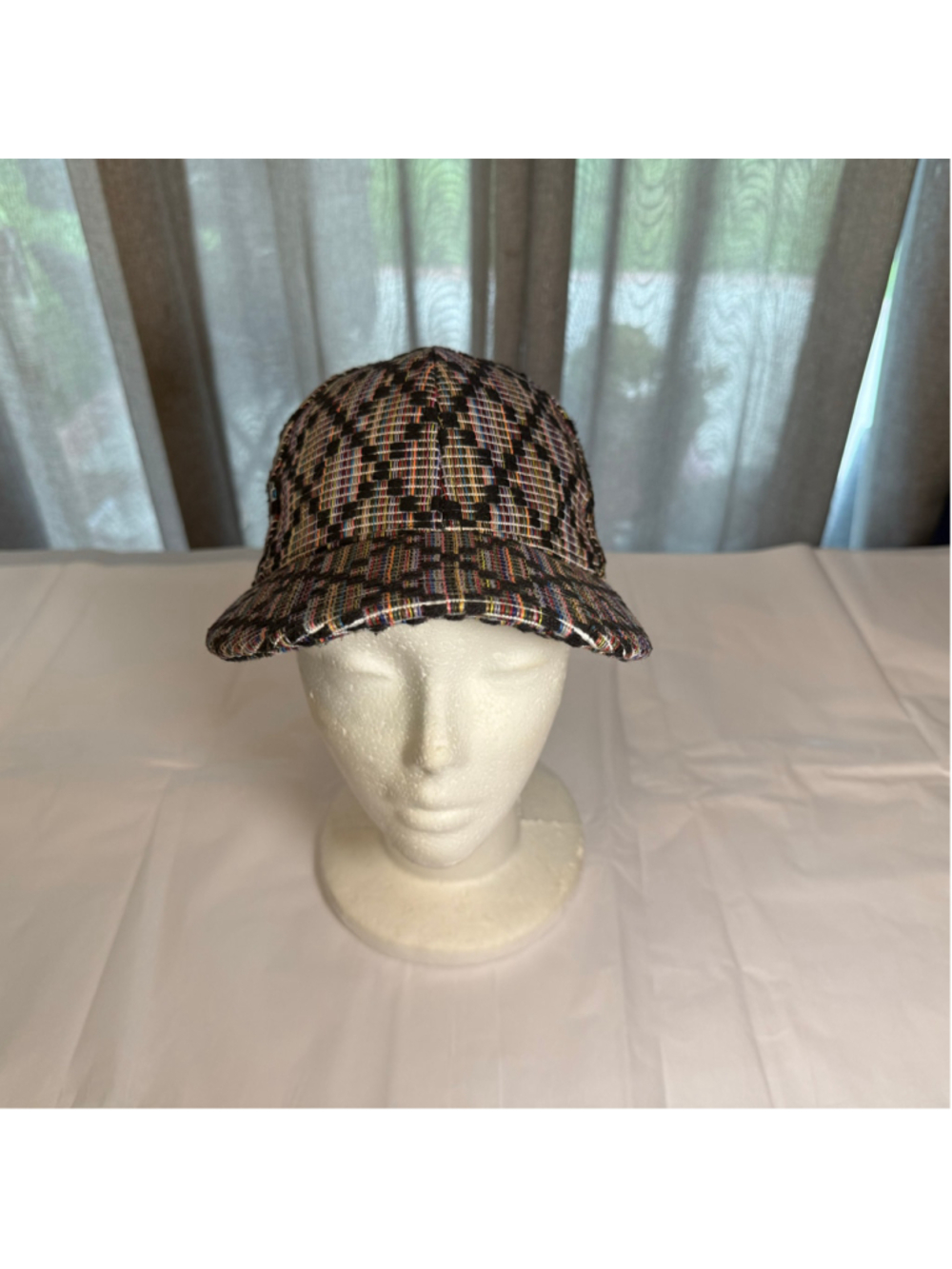 BCBGeneration woven hat adjustable velcro-closure diamond pattern granola preppy
